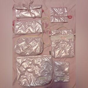 🆕 Pink Satin Cosmetic Bag Set